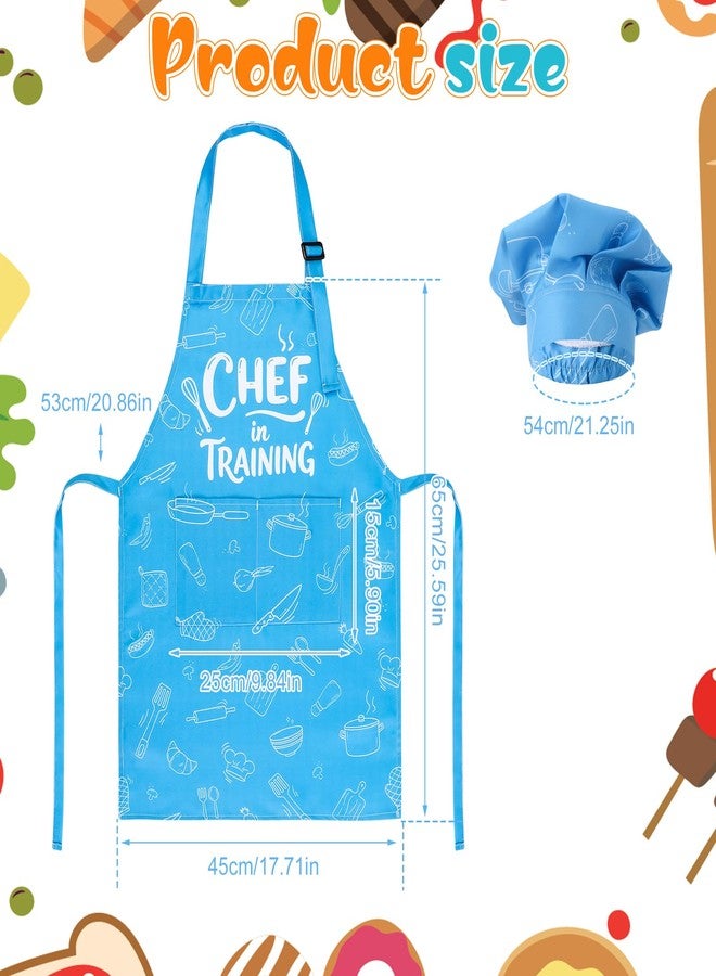 XLSXEXCL Kids Apron and Chef Hat Set, “CHEF in training” Apron Adjustable Child Aprons Chef in Training Funny Aprons with 2 Pockets for Boys and Girls (Blue) - Image 2